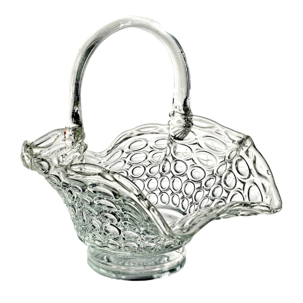 vintage Clear Glass Hobnail Basket Vase with Handle - Home Accents - Picture 4 of 10